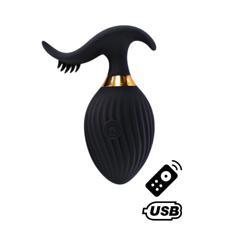 WAVE , Un Œuf vibrant noir USB avec stimulation clitoridienne, doté d'une télécommande - B54BLK