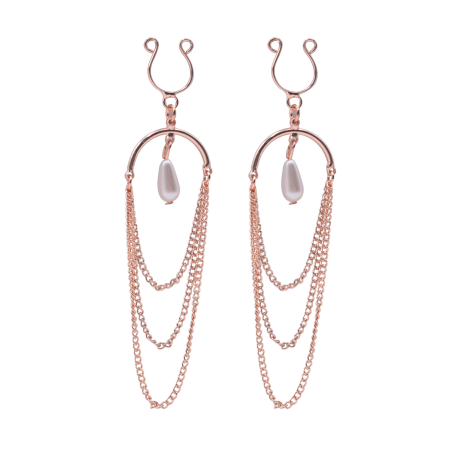 Bijoux de seins avec 3 chainettes doré rose et une perle - SO-0187