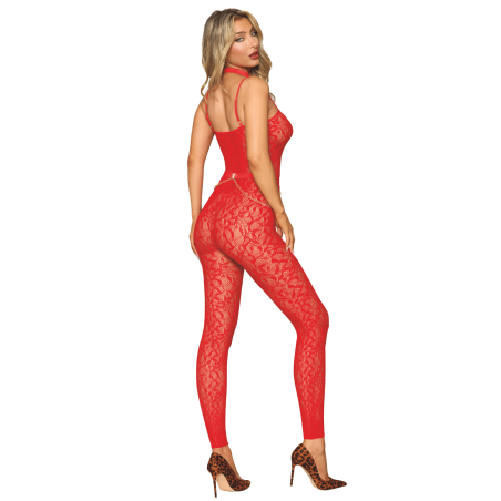 Bodystocking sans couture, fantaisie rouge avec chainettes amovibles - DG0518POI